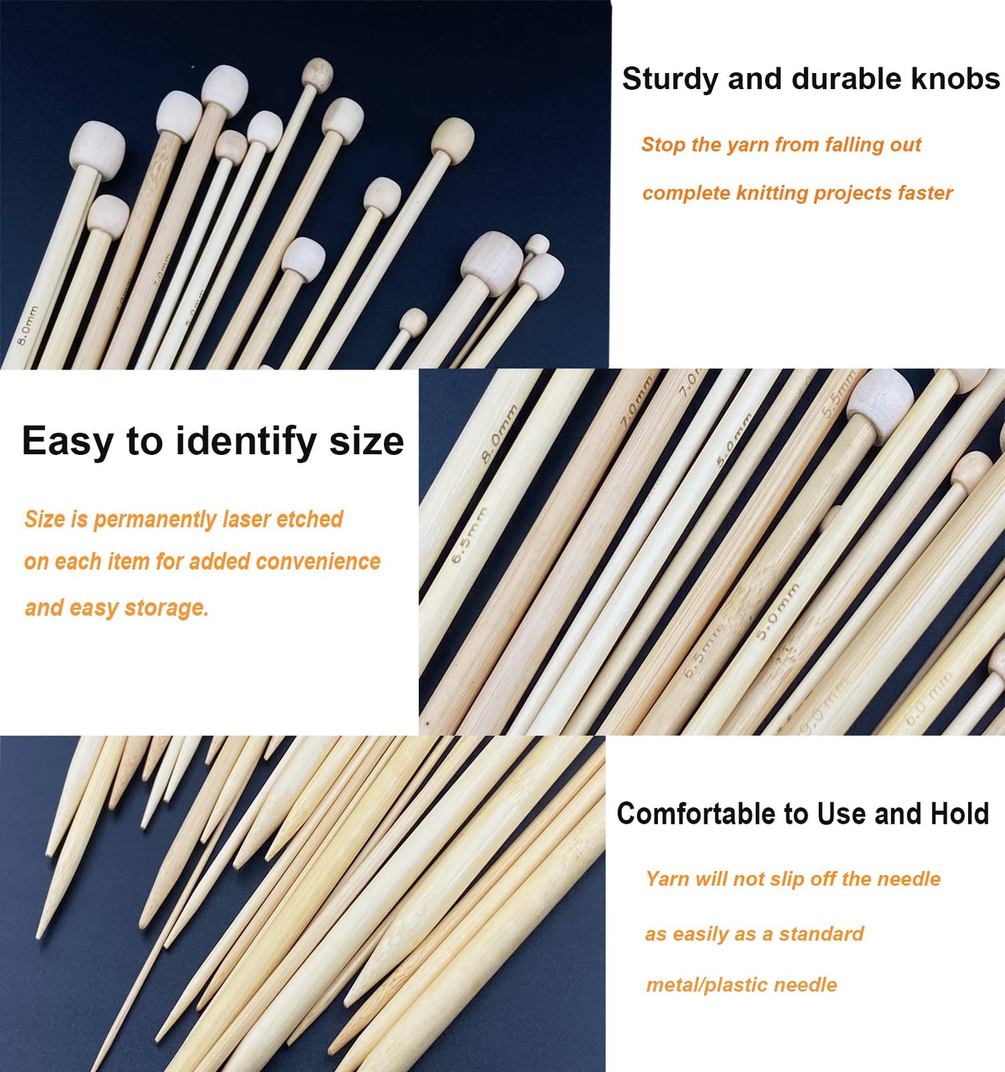 Mdoker 95pcs Knitting Needles Kit&Crochet Hooks Set 36 Straight Bamboo Knitting Needle 12 Small Size Lace Crochet Hook 5 Ergonomic Crochet Needles Knitting Set with Knitting Supplies&Accessories