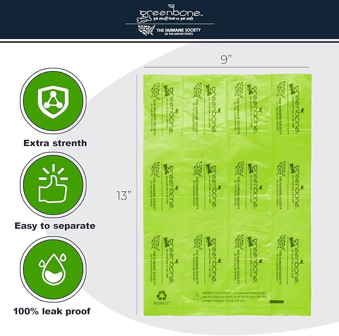 Greenbone The Humane Society Biobase Pet Poop Bags - 10 Rolls - 120 Refills