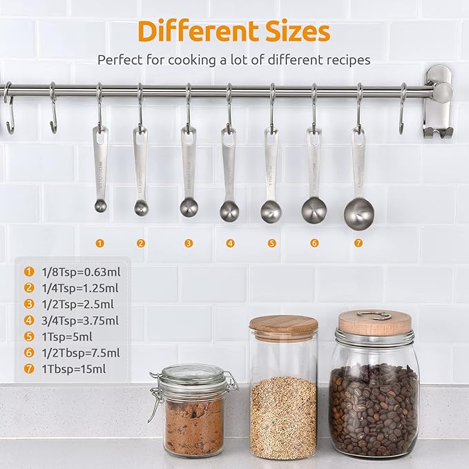 U-Taste 18/8 Stainless Steel Measuring Spoons Set of 7 and 329°F Heat Resistant Rice Spoon Paddle Scooper (Transparent)