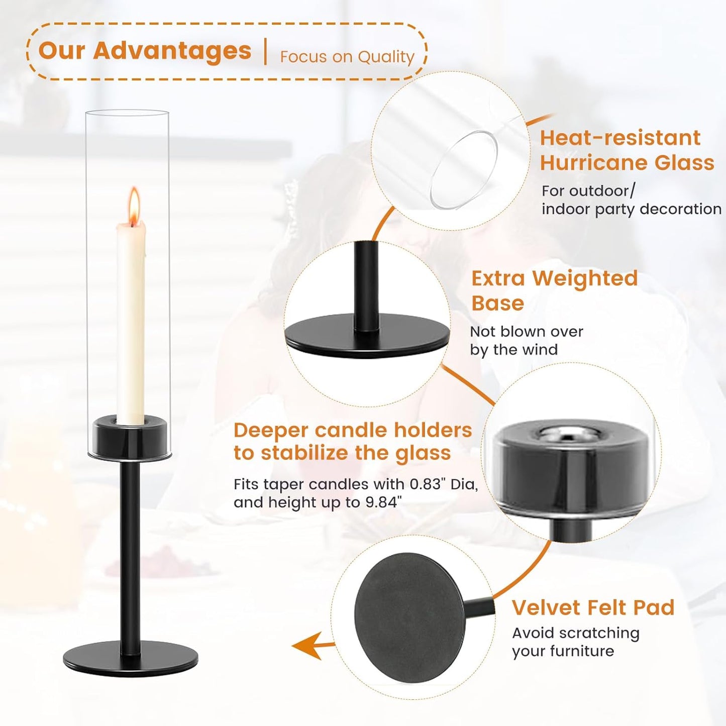 6 Black Candle Holders Set – Modern Candlestick Holders for Dining Room Decor, Candle Stick Holder Set for Weddings, Centerpieces for Tables, Gift for Home Decor, Coffee Table Candle Holder Decor
