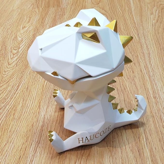 HAUCOZE Dinosaur Statue Candy Dish Key Bowl Dino Gifts Sculpture Modern Home Decor Accessories Pop Arts Polyresin Cookie Jar White 7.5 inch