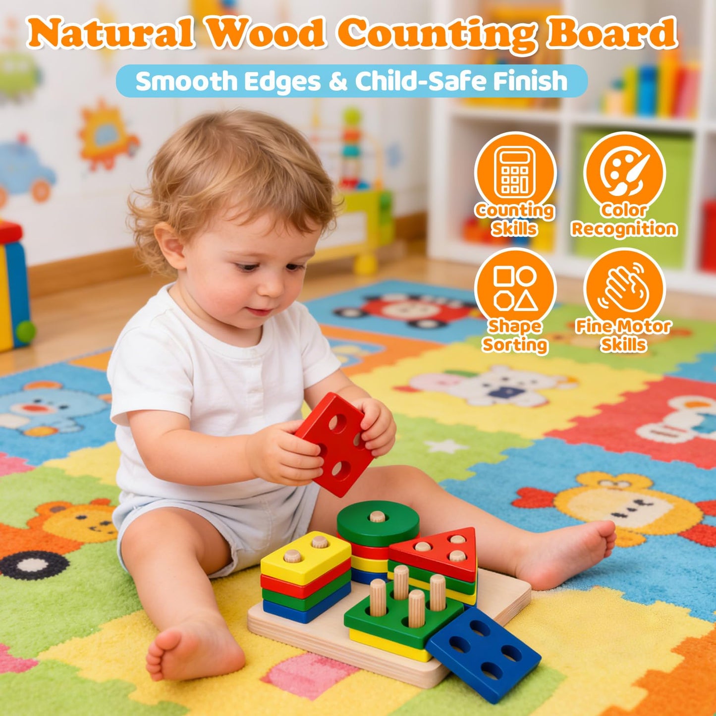 VuvuVoda Montessori Baby Toys for Toddlers 1-3, 7-in-1 Educational Activity Toy Set with Soft Cloth Book, Stacking Blocks & Learning Toys, Birthday Gifts for Boys Girls