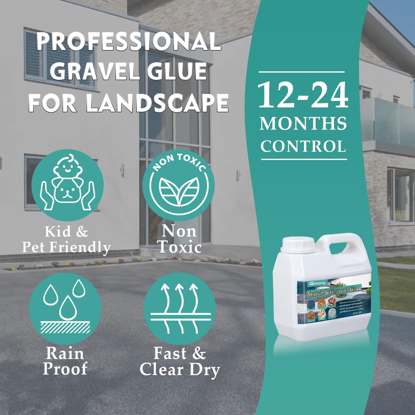 Rock Glue for Landscaping, Fast Drying Lockdown Sticky Rock Glue, Reliable and Non-Toxic Gravel Binder for Rocks, and Pea Gravel, Lasts up to 12-24 Months