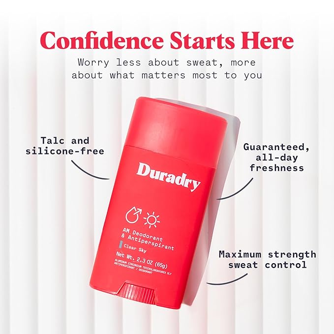 Duradry Clinical-Strength Antiperspirant for Women and Men – Clean formula with natural ingredients for armpit odor and excessive sweat protection –Clear Sky (Crisp Pear + Vanilla), 3-Pack.