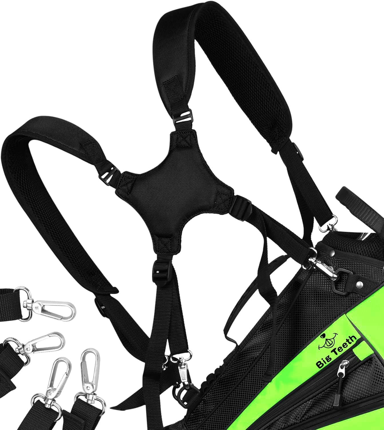 BIG TEETH Golf Bag Strap,Adjustable Padded Bag Strap Replacement,Golf Double Shoulder Bag Straps with 4Pcs Rotate Hooks