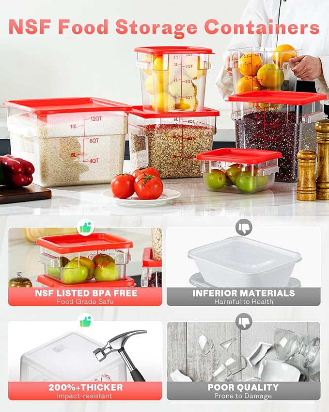 18 QT Commercial Food Storage Containers: 2 PCS [Sous Vide] [NSF Certified] Clear Sous Vide Container with Lids Scales Handles for Home Restaurant Kitchen Storage Dough Proofing New3