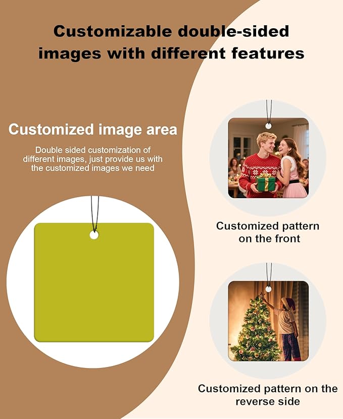 Personalized Double-Sided Car Air Freshener - Custom Photos & Text - 100% Natural Biodegradable Cotton - Long-Lasting Fragrance - 20+ Scents for Car, Home, Gifts