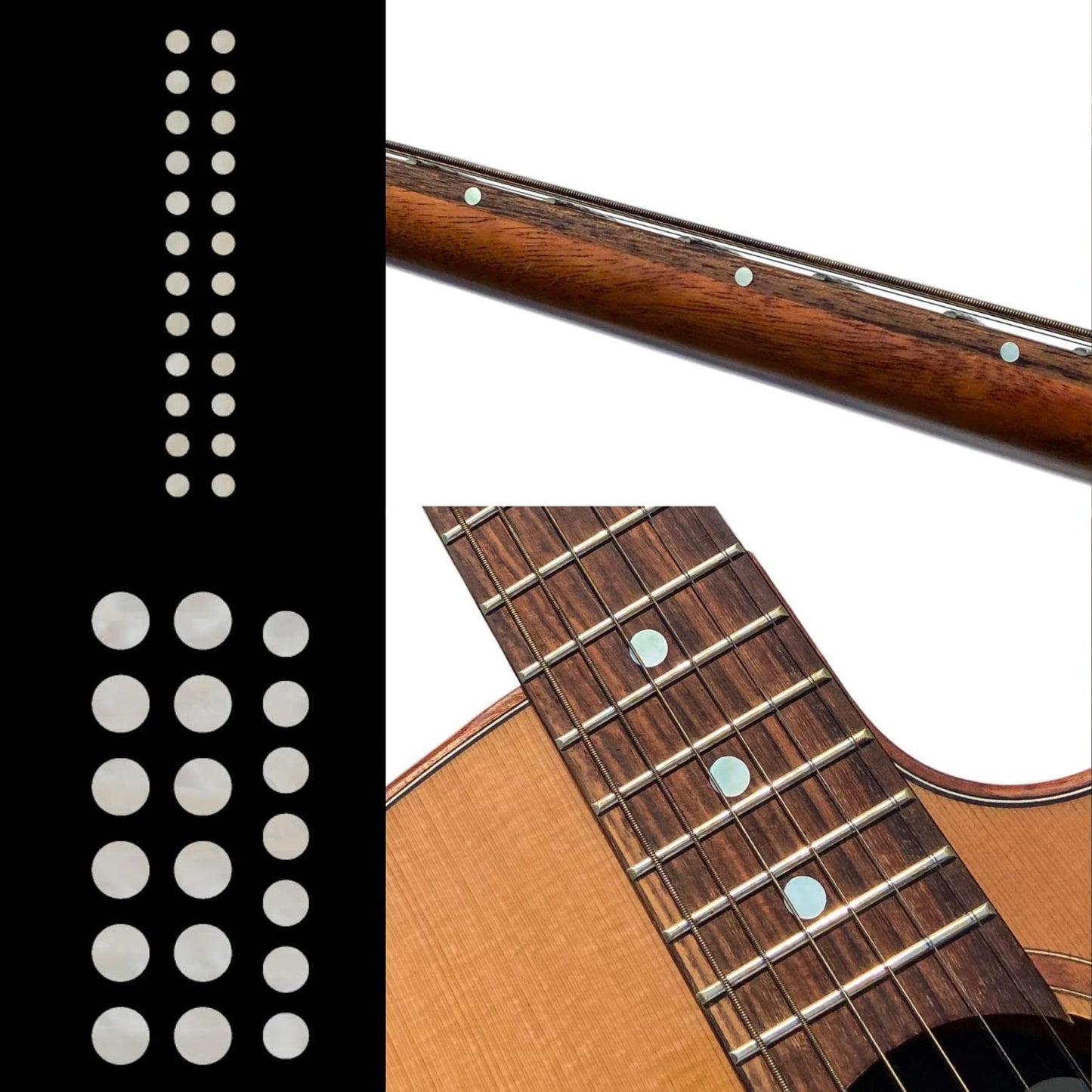 Inlaystickers Inlay Sticker Fret Markers for Guitars & Bass - Custom Dots Set - White Pearl F-085CD-WT-AZ -Like New