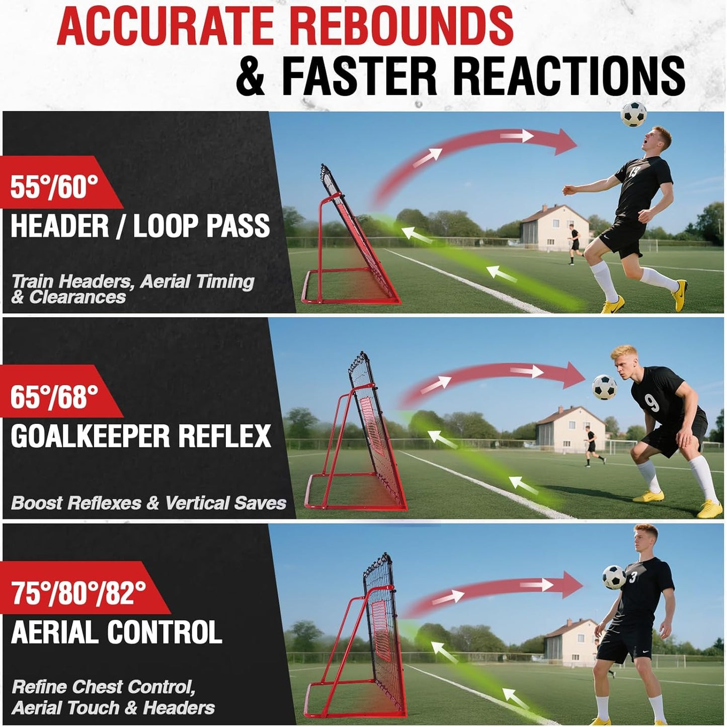 Soccer Rebounder Net, 10 Adjustable Angles 6x4FT Soccer Kickback Trainer for Passing, Ball Control & Volley Practice, Easy Setup Portable Football Training Net for Solo & Team Use