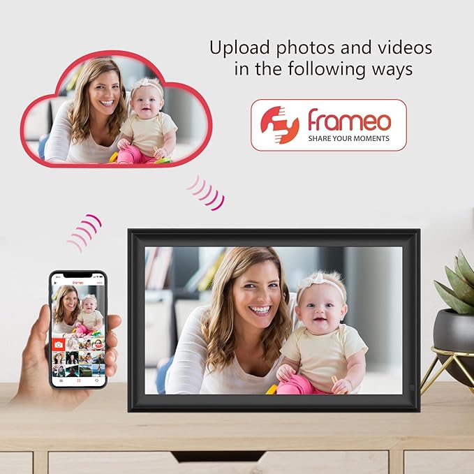 15.6inch FRAMEO Digital Photo Frame with 1920x1080 FHD IPS LCD Touch Screen, Dual-WiFi Share Photos & Videos Via Frameo App, Support USB Drive/SD Card Extend Storage, Auto-Rotate