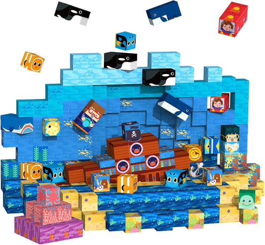 VNLINA Magnetic Building Blocks for Kids - 154Pcs Magnetic Cubes STEM Montessori Sensory Toys Set Creative Gift for Boys Girls Ages 3 4 5 6 7 8 9 10+