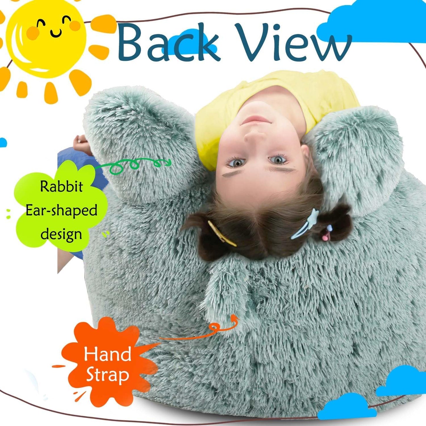 Bean Bag Chair for Kids with Plush Faux Fur Cover, 2.5FT Memory Foam Filled Bean Bag for Teens & Kids, Lazy Sofa for Living Room/Bedroom/Dorm, Rabbit-Ears Design