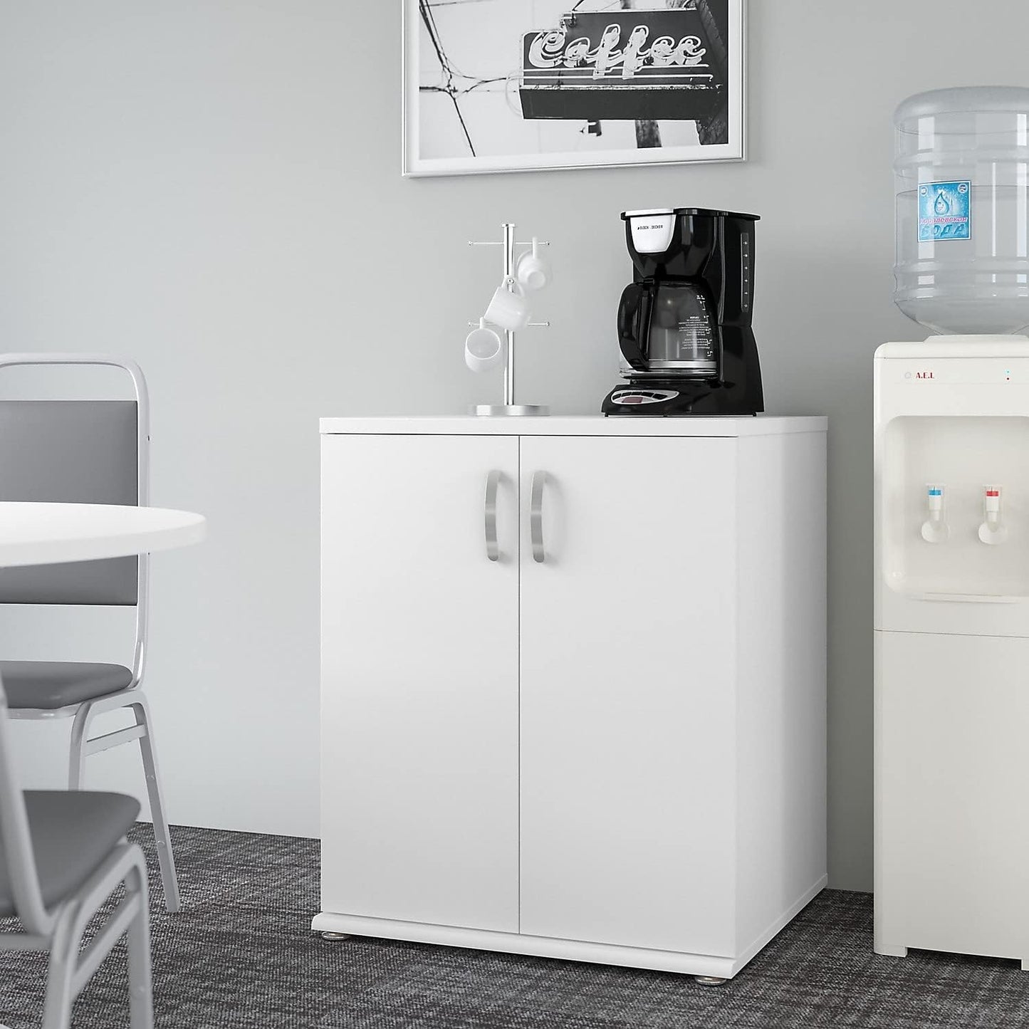Bush Business Furniture Universal Floor Cabinet with Doors, Vertical Office Storage Unit with Adjustable Shelving for Workspace, White