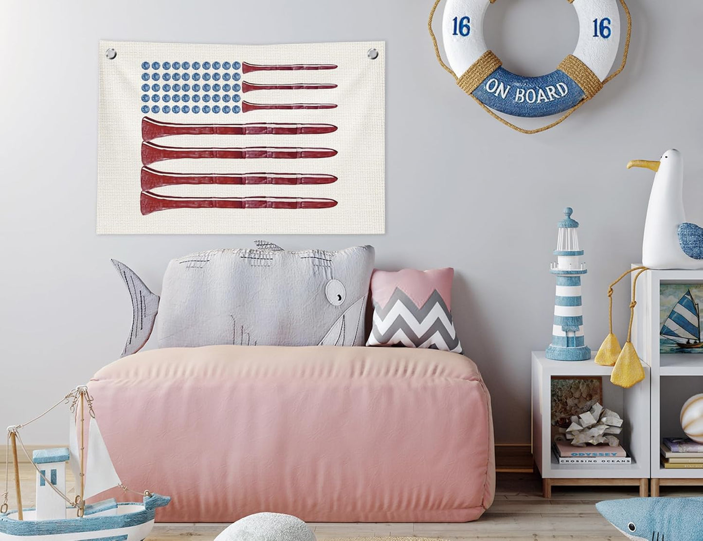 Golf American Flag Wall Decor, Golf Decor for Boys Room, Vintage Golf Ball Hanging Canvas Banner Flag Wall Art Decor for Kids Boys Nursery Room Bedroom Playroom, 20x30 in