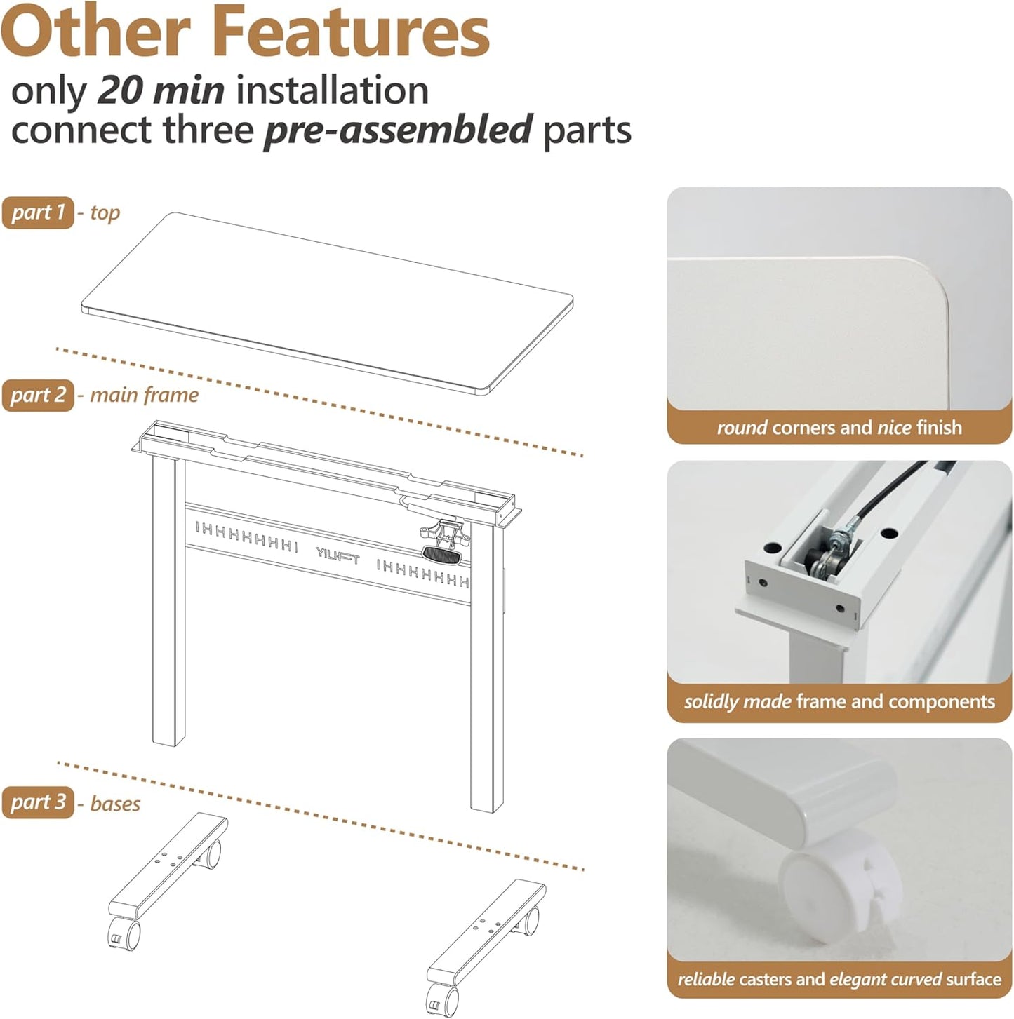 Non-Electric Auto-Lifting Standing Desk, No Knobs or Crank, Cordless, Rolling and Mobile, Great for Walking Pad, Adjustable Height 28.1'' to 43.3'', Desktop Size 31.5'' by 15.7'', Color White