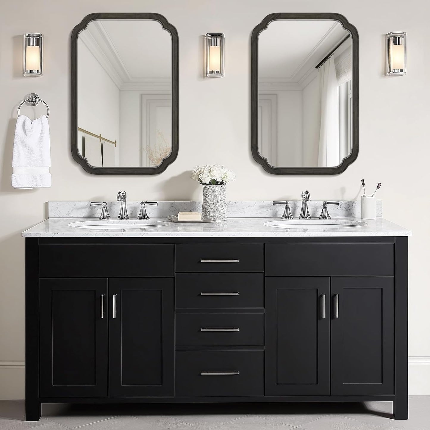 WallBeyond 20" x 30" Rounded Corner Arch Wall Mirror with Wood Frame for Entryway, Living Room or Bedroom Home Decor - Light Woodgrain [20" x 30" Black]