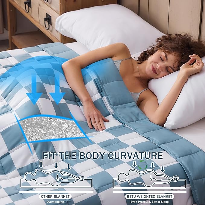 Blue Checkered Weighted Blanket for Adults 12lbs, 48"x72", Twin Full Size Cooling Plaid Heavy Throw Blanket for 110-130lbs, Microfiber Soft Thick Big Blankets Weighted Comforter Gift for Sleeping