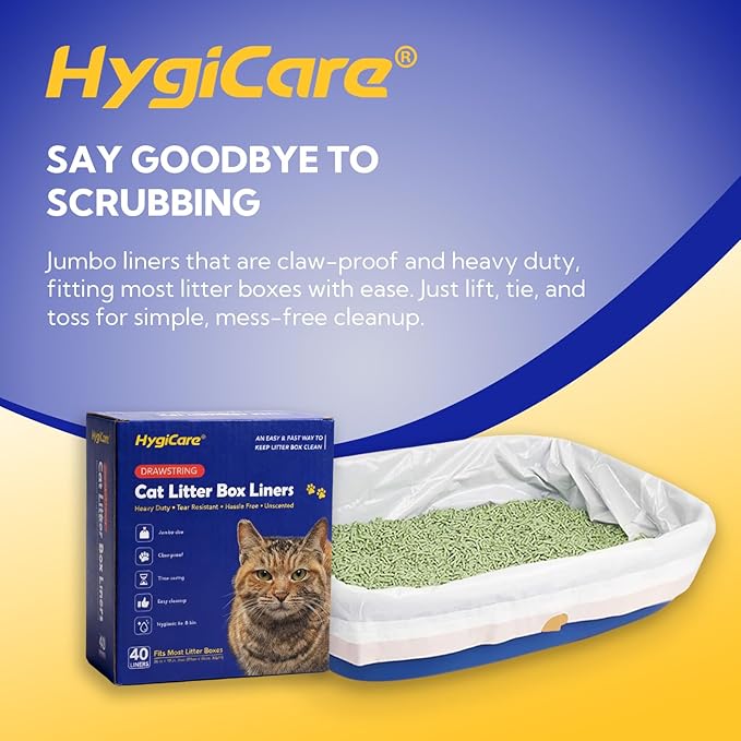Pre-separated Cat Litter Box Liners, Jumbo Size, Heavy Duty, Sturdy Drawstring, Tear Resistant, Claw-proof, Unscented, 36"x18", 40 Count