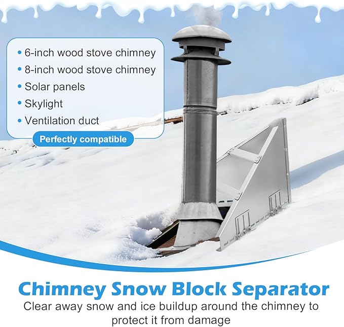 PakaLife Snow Guards for Roof,Snow Splitter&Diverters Guards for Metal Roofs,Snow Removal,Forprotection Stack Pipes and Chimneys Roof,Adjustable Angle and Easy to Install(Silver)