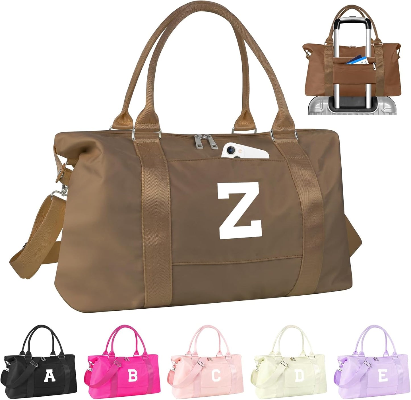 Birthday Graduation Gifts for Daughter,Initial Travel Duffel Bag Sports Gym Bag for Girls Teen Kids Birthday Gifts,Personalized Weekender Bag Carry On Tote Bags Cute Overnight Bag for Women(Brown, Z)