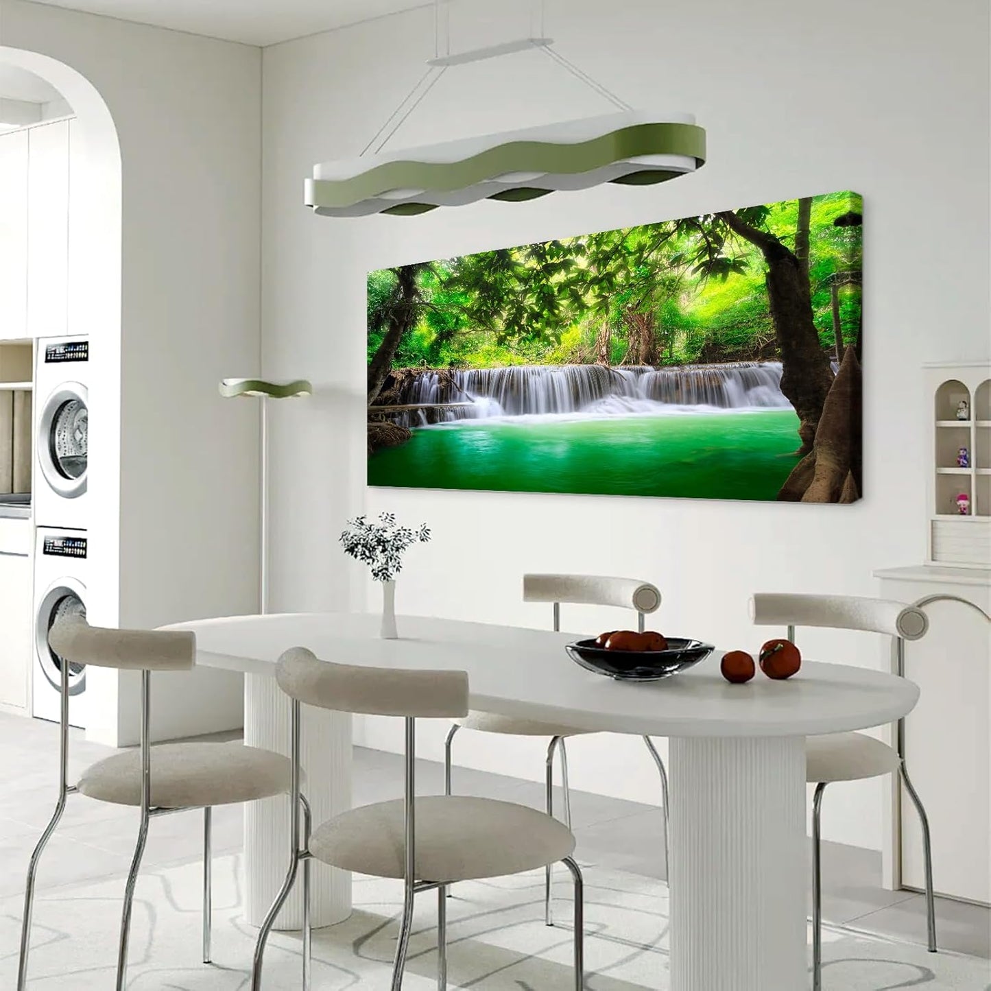 Cao Gen Decor Art-S01498 1 Panels all Art Tropical Beautiful Waterfall Prints Light Green Forest Natural Landscape Picture Canvas Paintings Creek Scenery Spring for Home Wall Decor Artwork