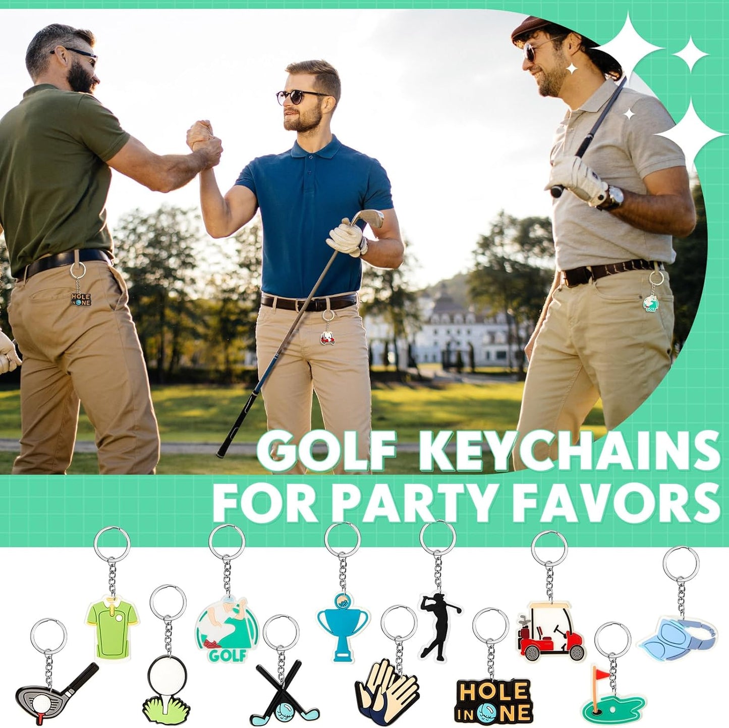 Batiyeer 36 Pack Golf Ball Keychains Bulk Party Favors Sports Ball Key Chains Funny Keyring Gifts for Birthday Supplies