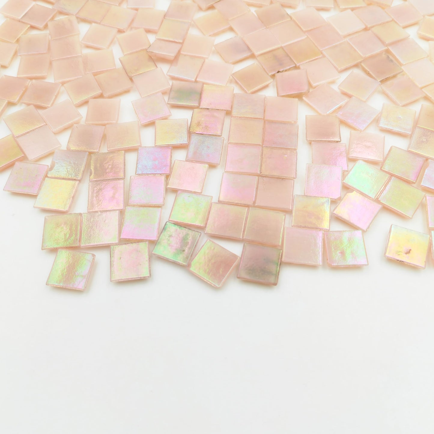 320PCS Square Iridescent Stained Glass Mosaic Tiles, 1.1LB Mosaic Tiles for DIY Crafts, 0.6" Bright Mosaic Glass Pieces for Art Craft and Home Decorations (Iridescent Light Pink F434, 0.6")