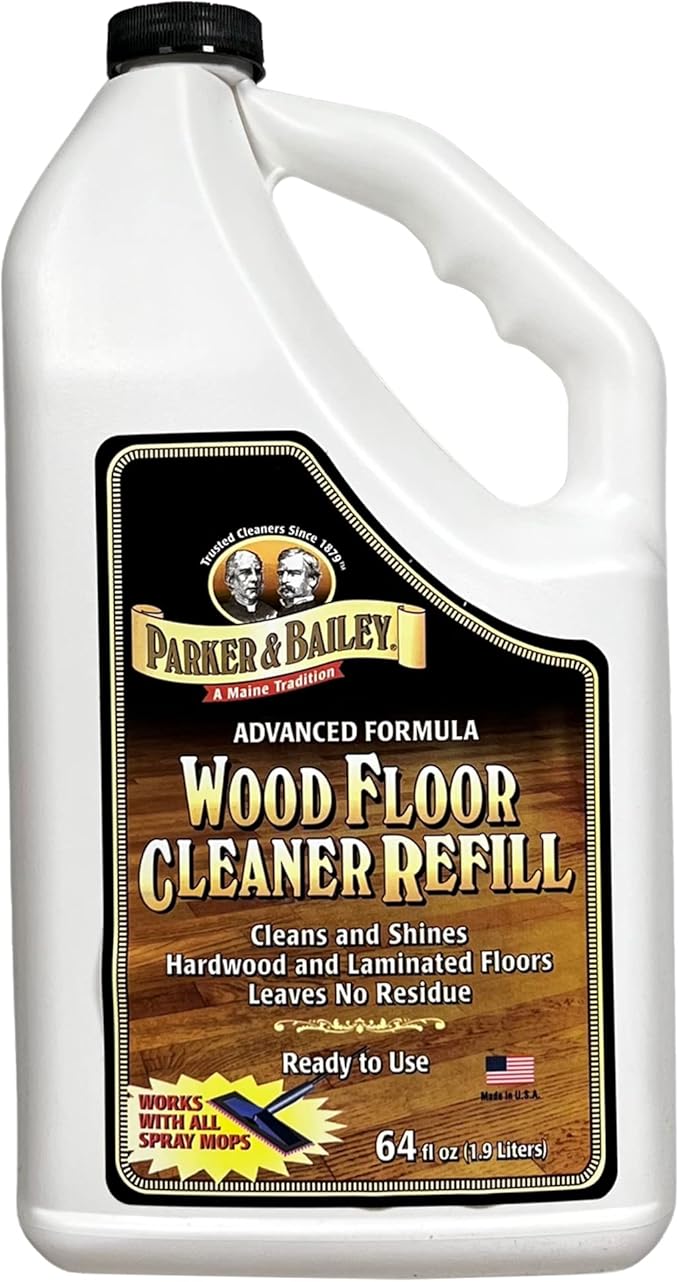 Parker & Bailey Wood Floor Cleaner – Use on Hardwood, Laminated or Faux Finished Floors. Shine Restorer Protector, Surface Cleaner Supplies Home Improvement, Natural Look, Cuts Grease, 64oz