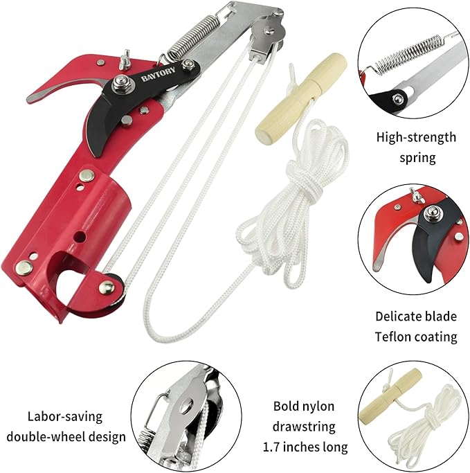 BAYTORY Extendable Tree Pruner Saw Head Without Pole, High-Altitude Branches Trimmer Pruning Shears, Harvester Clipper for Plant Twig Vine, Garden Trimming Tool