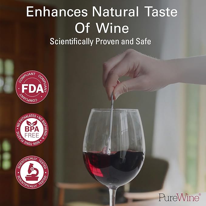 PureWine The Wand Wine Purifier - Red & White Wine Filters for Histamines & Sulfites, Sulfite Remover Sticks, Helps Allergies & Headaches, Gift Accessories for Women & Men - 24 Wands, Silver