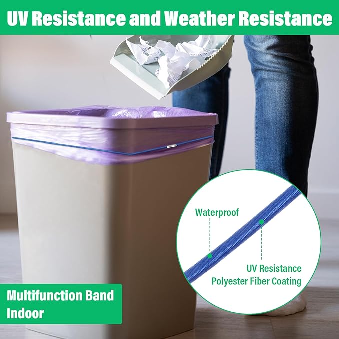 6 PCS Trash Can Rubber Bands Adjustable Elastic Garbage Bin Straps Garbage Bag Bands to Hold up Bags Multifunction Large Rubber Band for Outdoor Kitchen Office Picnic Camping Party