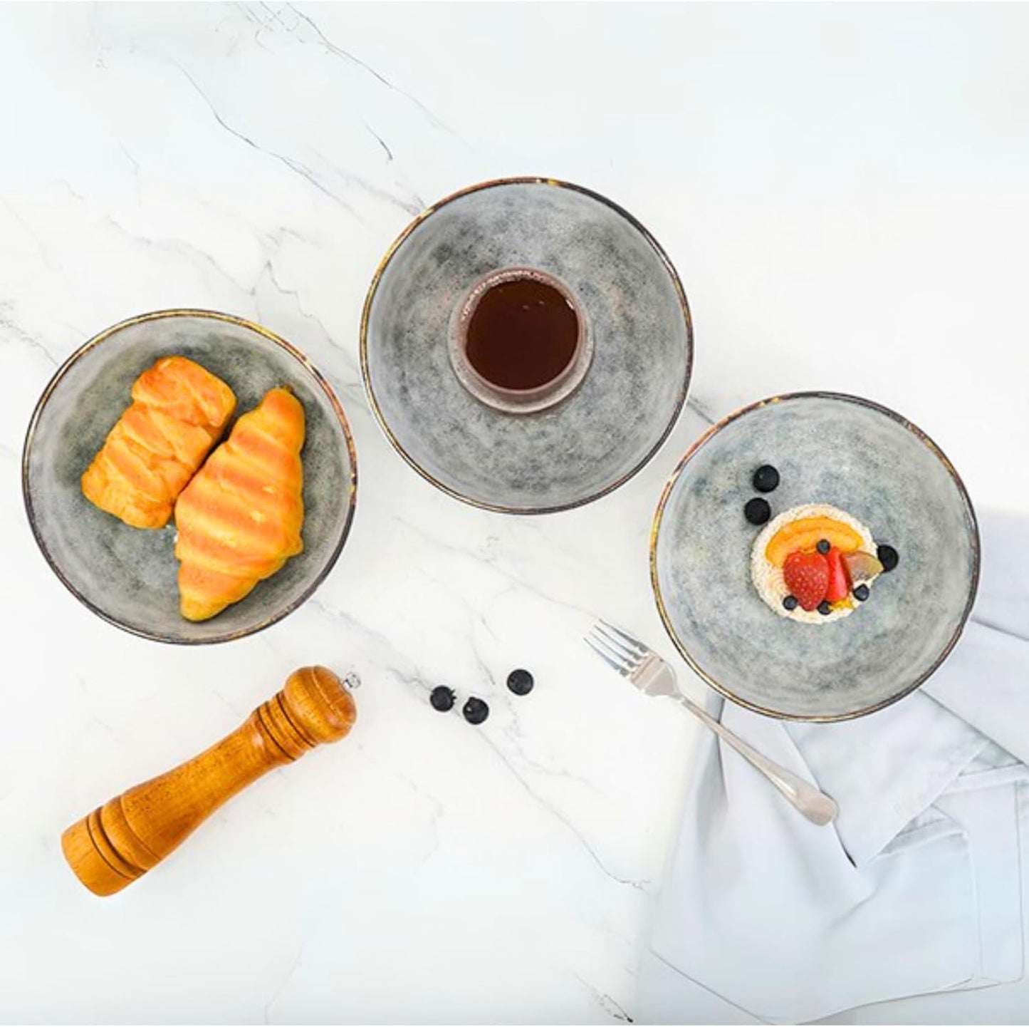 TP 12-Piece Dinnerware Set, Melamine Dishes Set with Bowls and Plates, Non-breakable and Lightweight Round Dinner Set for 4, Grey