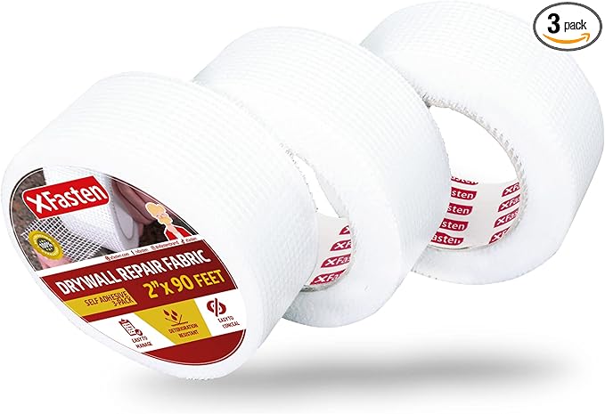 XFasten Drywall Tape Self Adhesive (3-Pack 270ft Total) Heavy-duty Fiberglass Drywall Mesh Tape for Dry Wall Repair, Joint Mesh Sealer, Patch Holes, and Sheetrock Seam Stress Cracks - 2-Inch x 90-Feet