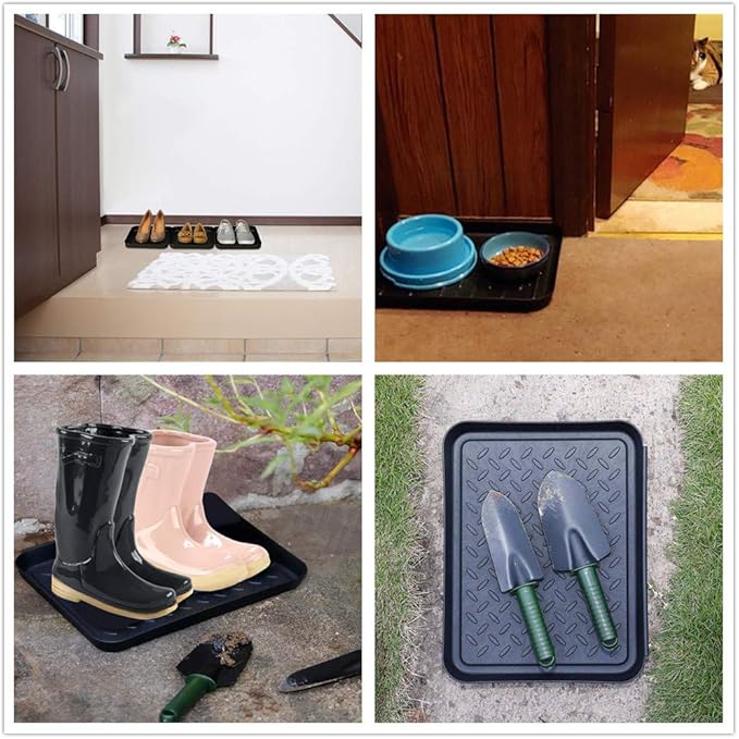 Boot Mat Tray for Floor Protection,3 Pack Black Shoe Tray,Boot Drying Mat w/Lip, Dirt Rug, Dog Water & Litter Box ray,Garden Garage-Indoor Outdoor (Black)