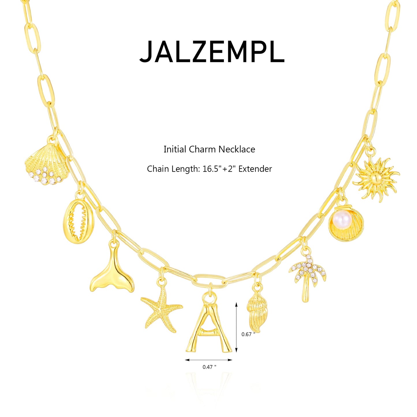 JALZEMPL Initial Charm Necklaces For Women Shell Letter Paperclip Chain Seashell Starfish Beach Summer Pendant Boho Surfer 14K Gold Plated Jewelry Gift (F)