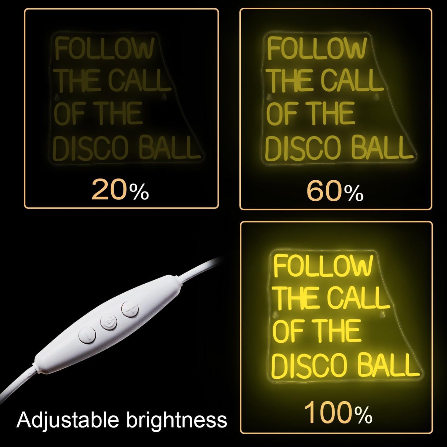 NOSUN Follow The Call of The Disco Ball Neon Sign,Neon Signs for Wall Decor Yellow Neon Sign,Dimmable Disco Neon Lights for Disco Party Decor Neon Signs Letter Led Lights for Dancing Club Wall Decor