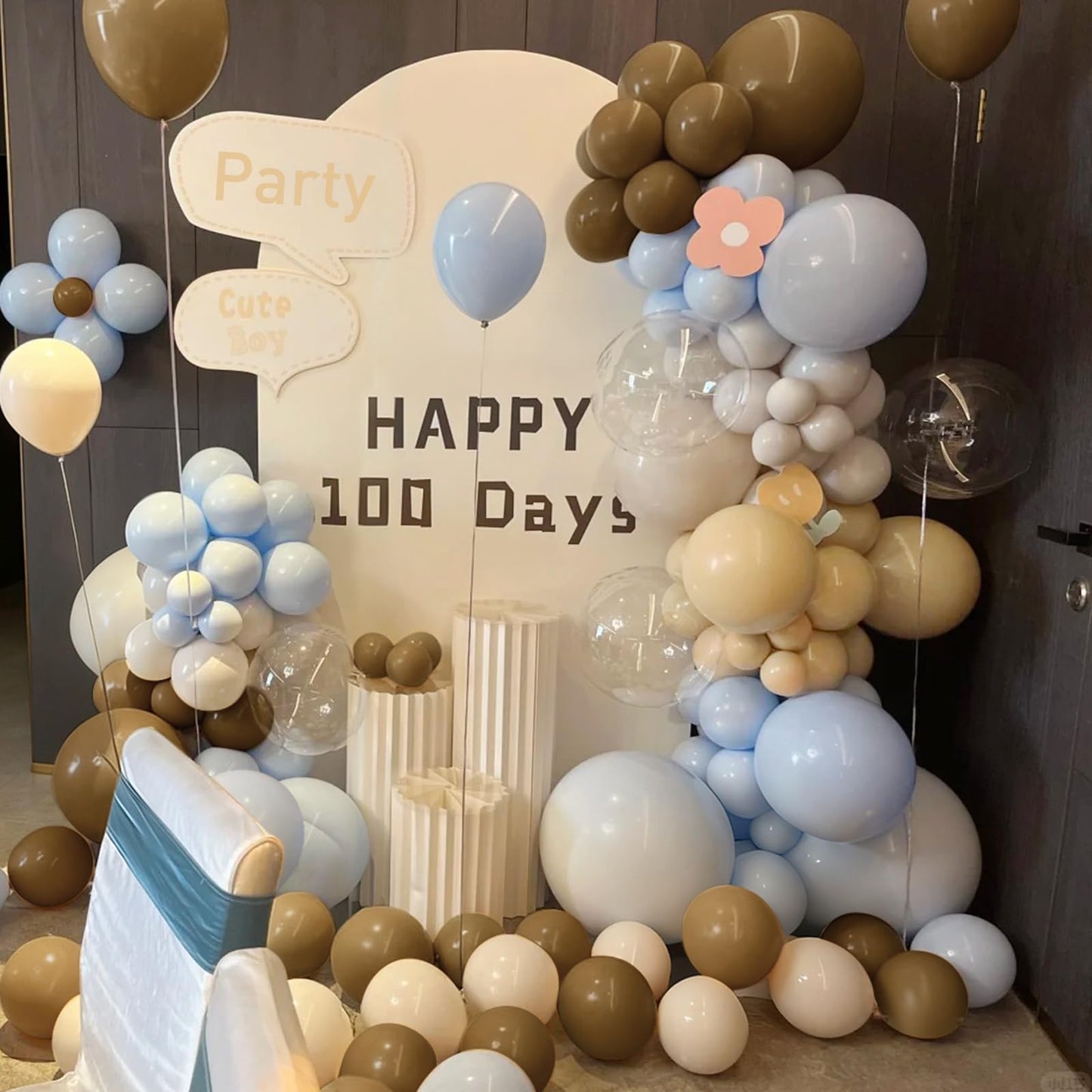 MEBAY Dusty Blue Brown White Balloon Arch Kit, 166Pcs Boho Dark Brown Pastel Blue Sand White and Nude Balloons Garland for Baby Shower Gender Reveal Birthday Party Decoration
