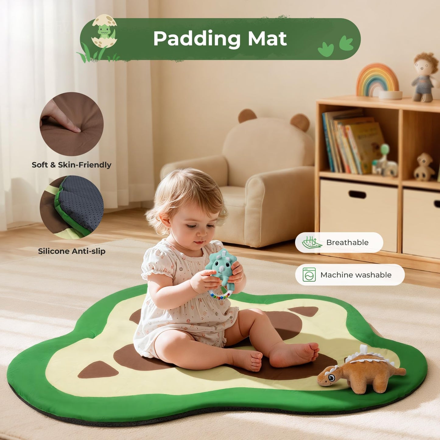 bopopo Baby Gym Play Mat, Oversize Dinosaur Claws Shaped Tummy Time Mat with 6 Detachable Baby Activity Toys, Baby Play Mat Promote Motor Skills & Sensory Development, Newborn Infant Essentials Gift