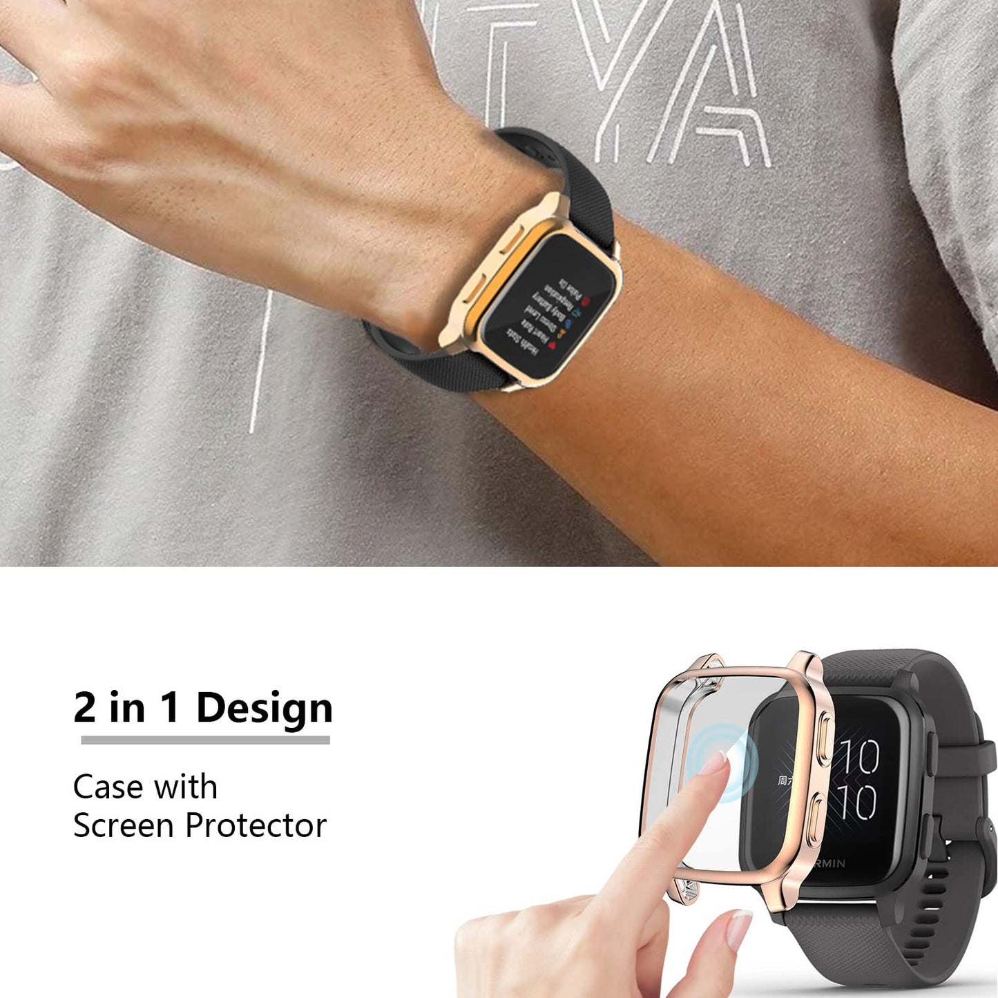 5-Pack Screen Protector Compatible With Garmin Venu Sq & Venu Sq 2 Case, Soft Tpu Plated Case All-Around Protective Screen Full