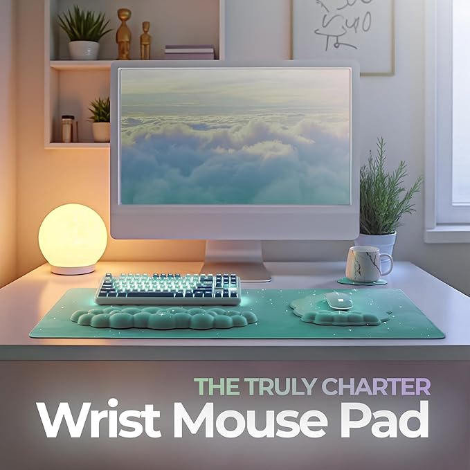 Premium Quality Cloud Wrist Rest Keyboard & Mouse Pad Set – Ergonomic Memory Foam Desk Accessories with Wrist Support & Cloud Coaster Wrist Rest for Office & Gaming- Mint