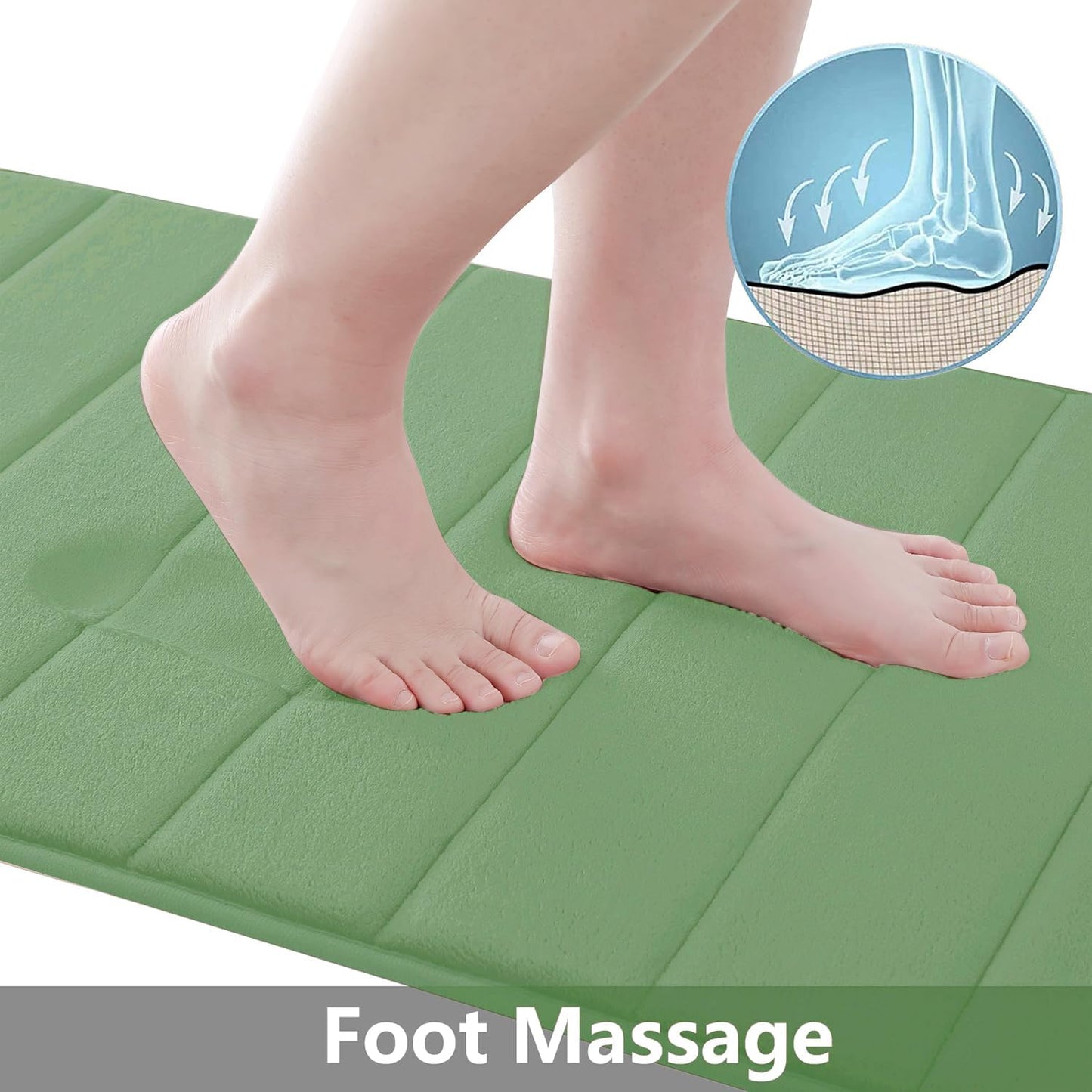 Buganda Memory Foam Bath Mat, 44" x 24", Ultra Soft and Non-Slip Bathroom Rugs, Water Absorbent and Machine Washable Bath Rug Runner for Bathroom, Shower, and Tub, Olive Green