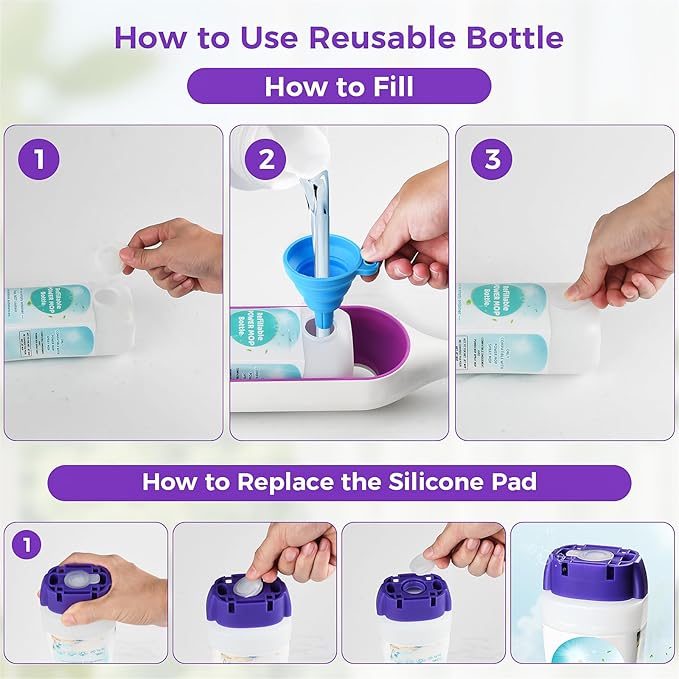 Refillable Bottle for Swiffer Power Mop – 720ML / 24 FL.OZ Leak-Proof HDPE Cleaner Solution Refill Bottle with 7 Silicone Gaskets & 1 Funnel, Easy Install for Use with Any Cleaning Solution
