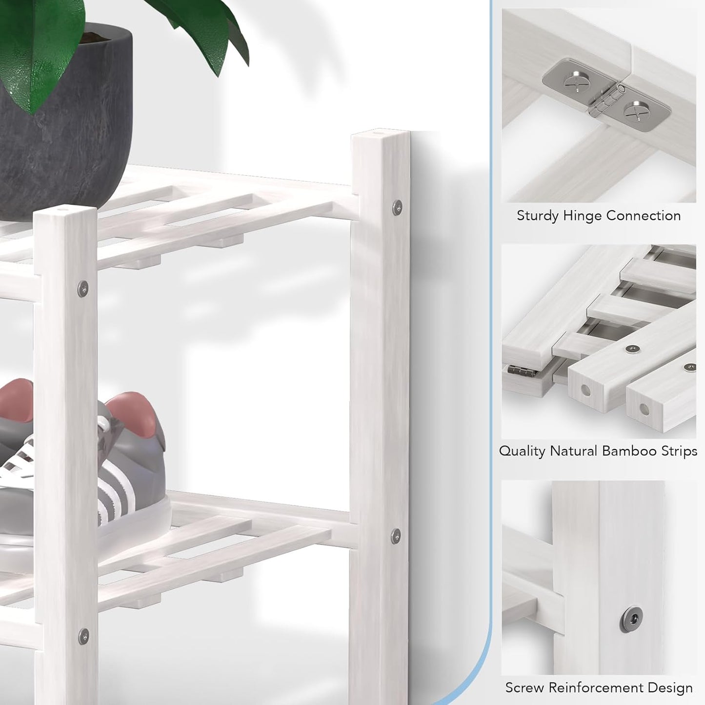 Haddockway Large 2 Tier Bamboo Shoe Rack Storage Organizer, Multifunctional Free Standing Stackable Shoe Shelf with Grid Panel for Closet,Hallway,Entryway,Small Space 27"x12"x14"(White, 2-Tier(Large))