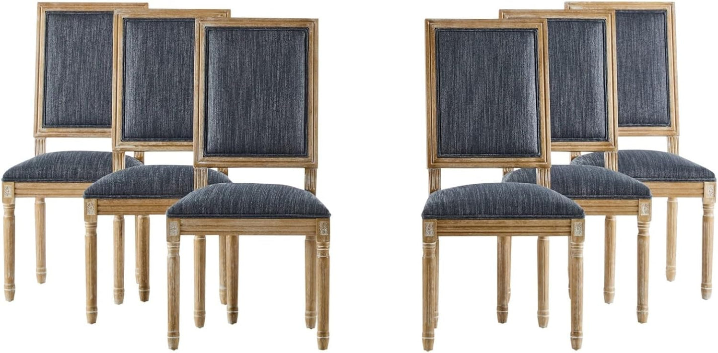 Merax Upholstered Solid Wood Dining Chairs Set of 6, French Country Style Accent Side Seating Furniture for Kitchen, Living Room, Cushioned Back, Blue Gray