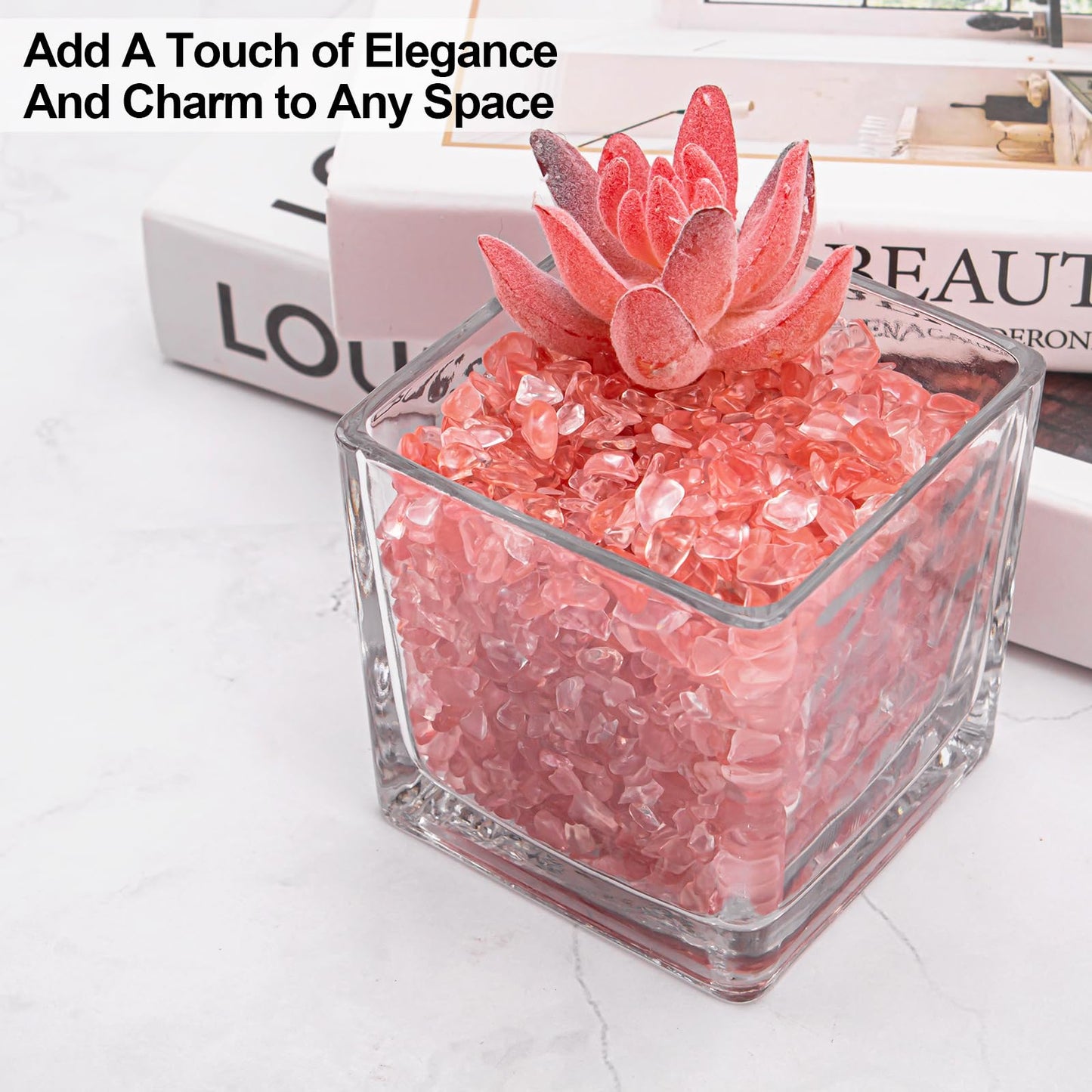 EZEELAI 0.5 Lb/230g Watermelon Red Crushed Stone Crystal Chips Bulk, Tumbled Healing Crystal Chips Natural Gemstones Crushed Stones Decorative Vase Fillers Aquarium Gravel Rocks, 5-7mm