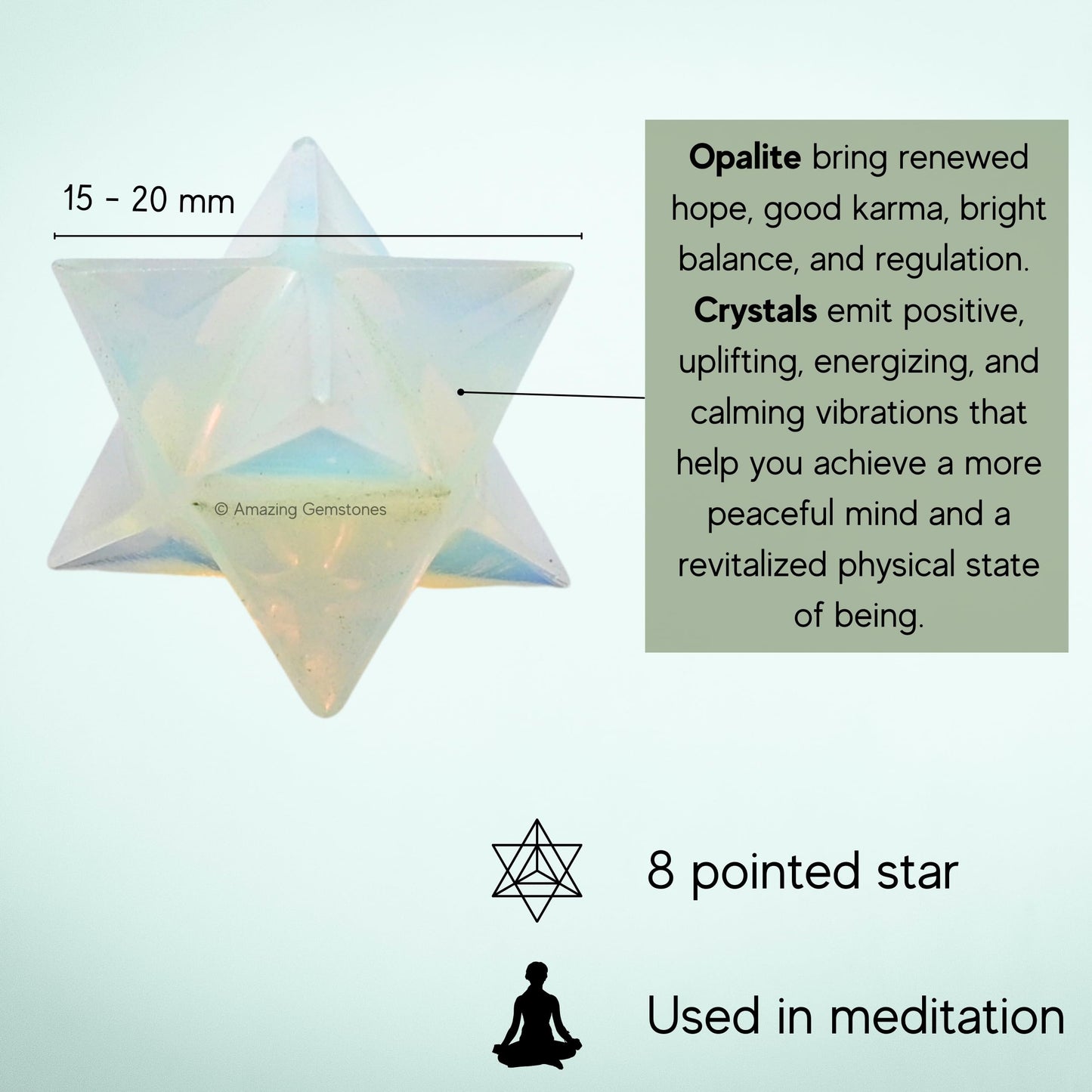 Amazing Gemstone Opalite Merkaba Crystal - 0.75 Inches Metaphysical Merkaba Star for Meditation - Energetic Tetrahedron Crystal and Healing Stones for Spiritual Growth and Healing (15-20mm)