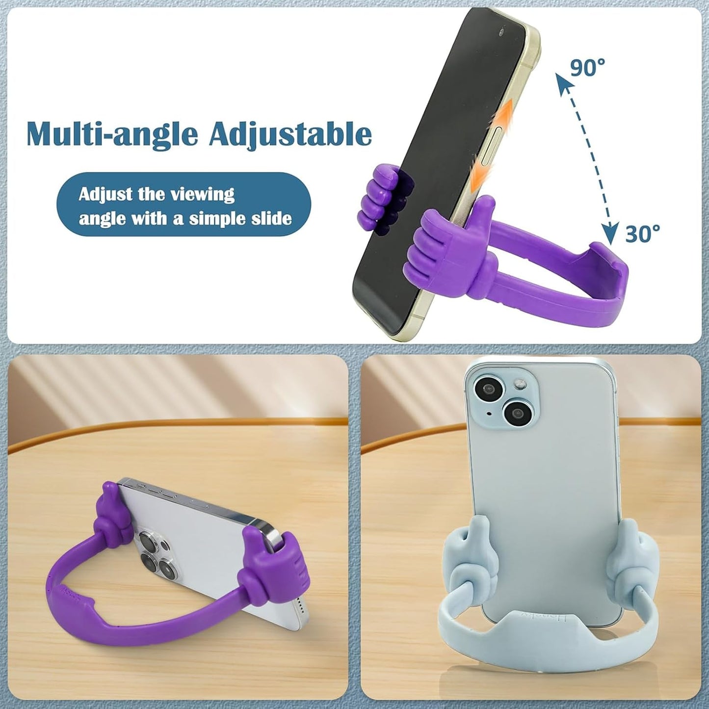 Honsky Cell Phone Stand Holder 2-Pack,Thumbs Up Lazy Phone Stand,Universal Adjustable Flexible Dock for All Phones & Tablets,Cute Stocking Stuffer Gift for Teen Girls,Grey/Pink