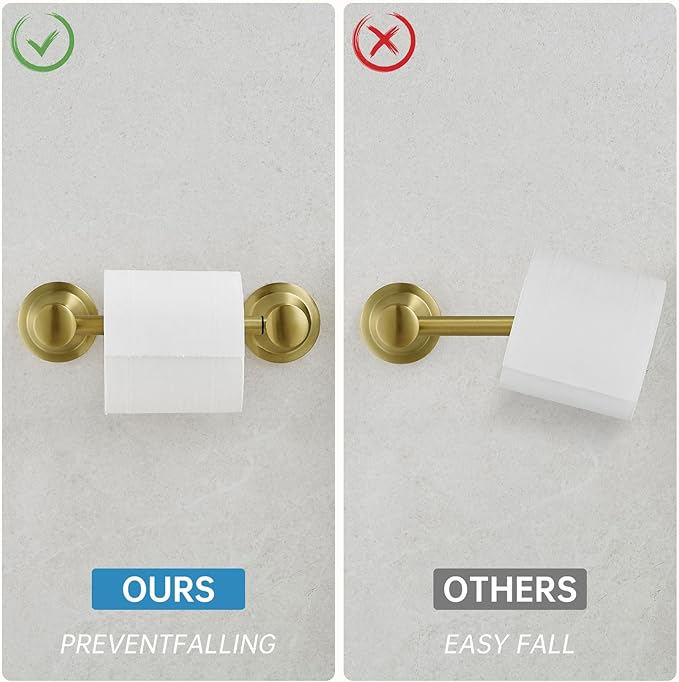 RUMOSE Toilet Paper Roll Holder Bathroom Flexible Pivoting Tissue Handle on Wall Mounted Brushed Gold Rustproof Toilet Tissue Roll Holder,Stainless Steel