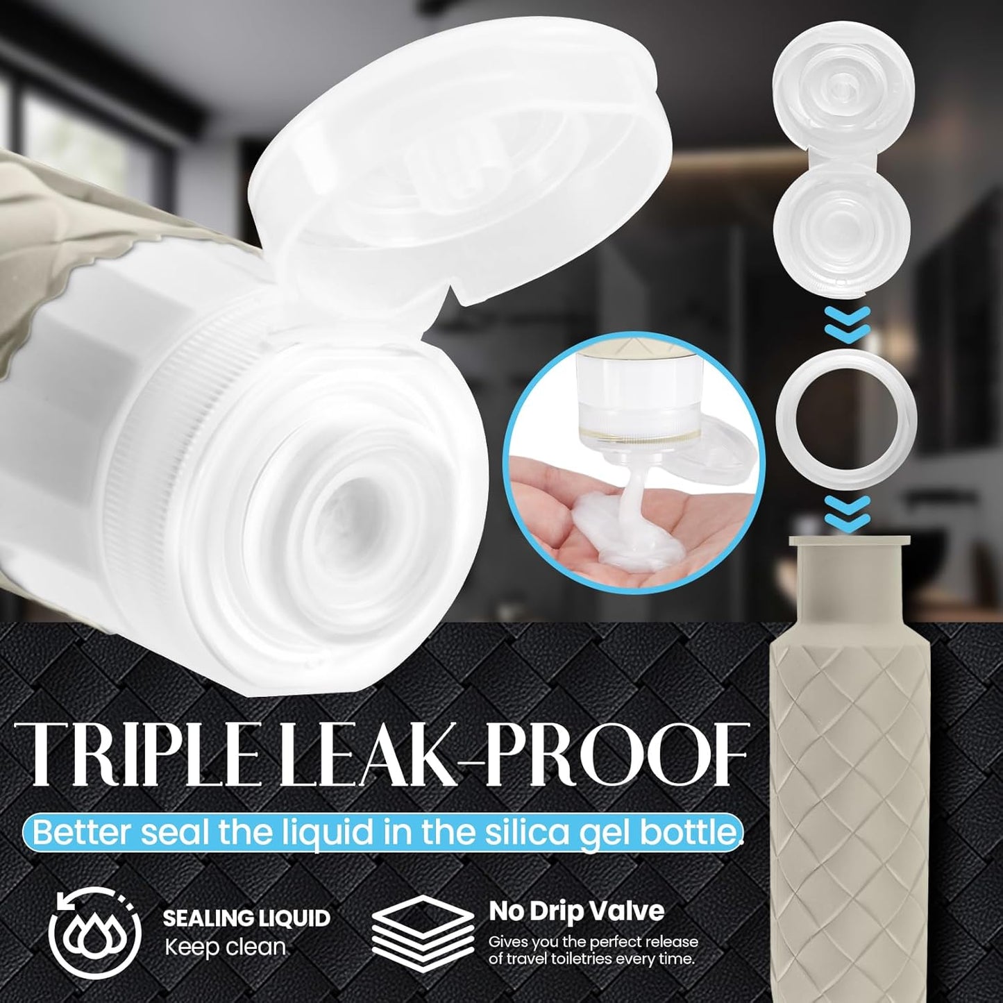 Travel Bottles for Toiletries, TSA Approved Silicone Travel Size Containers for Toiletries, BPA Free Leak Proof Refillable Essentials Accessories, Shampoo and Conditioner Bottles (Cream)