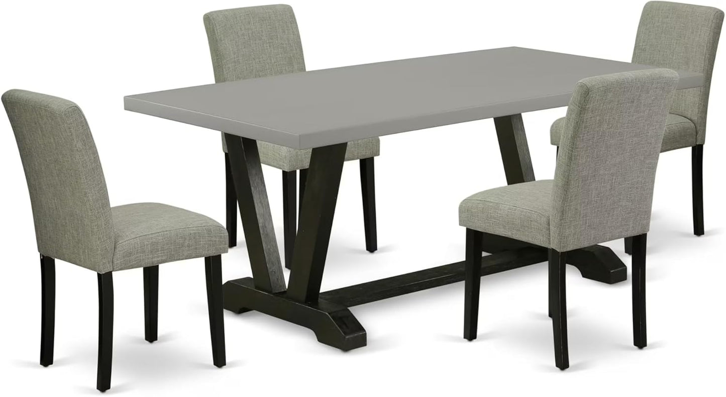 East West Furniture V697AB106-5 5 Piece Kitchen Table Set for 4 Includes a Rectangle Dining Room Table with V-Legs and 4 Shitake Linen Fabric Parson Dining Chairs, 40x72 Inch, Multi-Color